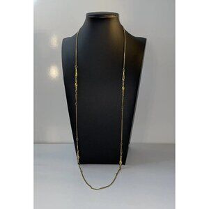 Vintage Crown Trifari‎ Gold Tone Chain Necklace Hangtag Long Swirl Beads   AL4.4
